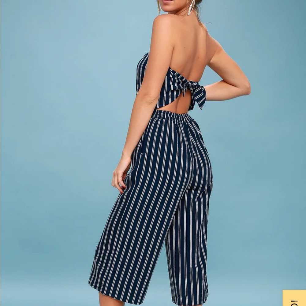 Lulus Navy Striped Jumpsuit